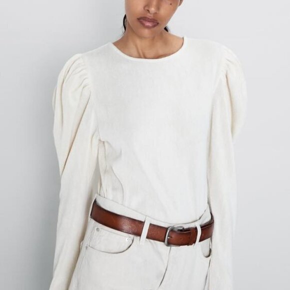 ZARA | Balloon Sleeve Textured Top | Sz. S - Picture 2 of 8